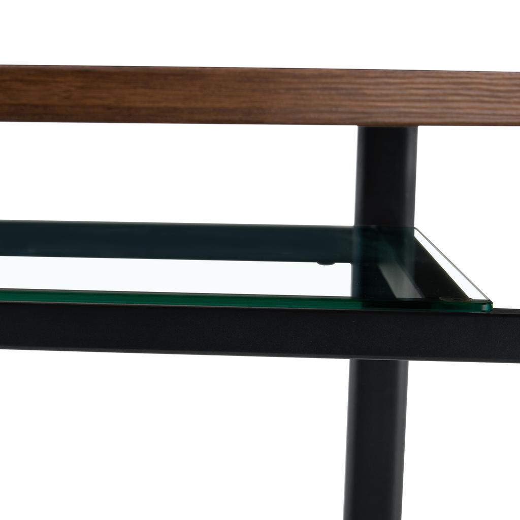 Modern Minimalist Round Table, 100 Cm Diameter, Brown Wood Grain, Glass Top, Metal Frame