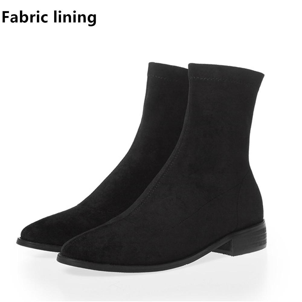 High Quality Ladies Sheep Suede Ankle Boots Chunky Low Heel Round toe Boots Fashion Women Slip-on Winter Boots Shoes 34-43