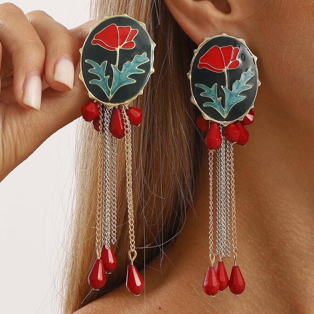 Personalized Enamel Flower Earrings Flower Button Multi-layer Tassel Earrings  Jewelry Gifts
