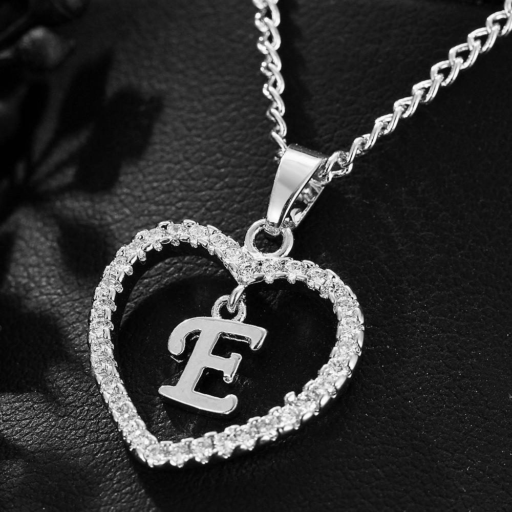 Heart Pendant Zircon Letter Necklace - 26 Letters Available