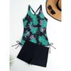 Printed High Waist Conservative Two Piece Tankini Swimwear For Women