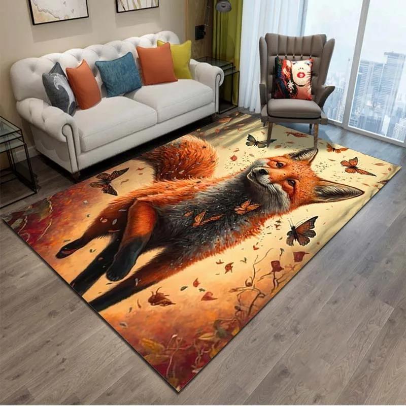 Cartoon Animals Colour Fox  3D Print Rug Carpets for Living Room Home Decor Carpet Children Bedroom Play Soft Non-slip Large Mat