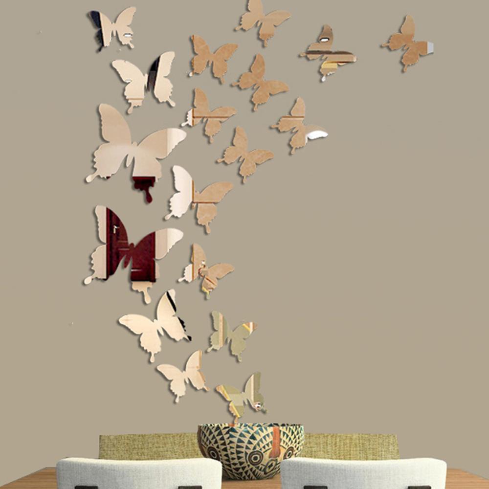 12 Sztuk/partia 3D Motyl Lustro Naklejka Ścienna Naklejka Wall Art Wymienny Dekoracje Ślubne Naklejka Dekoracji Pokoju Dziecięcego