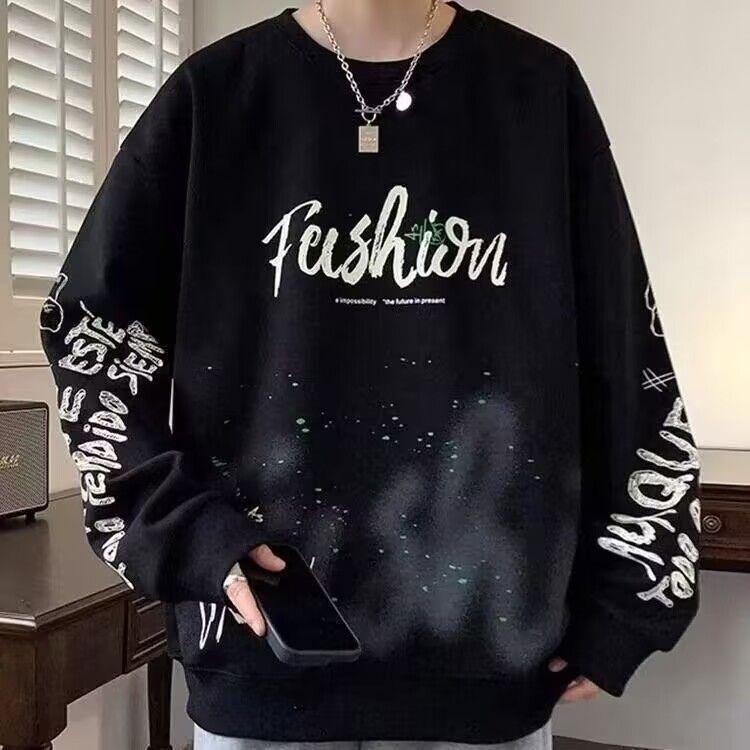 Trendy Men's Letter Print Sweatshirt: Autumn/Spring Round Neck, Long Sleeve, Casual Loose Fit.