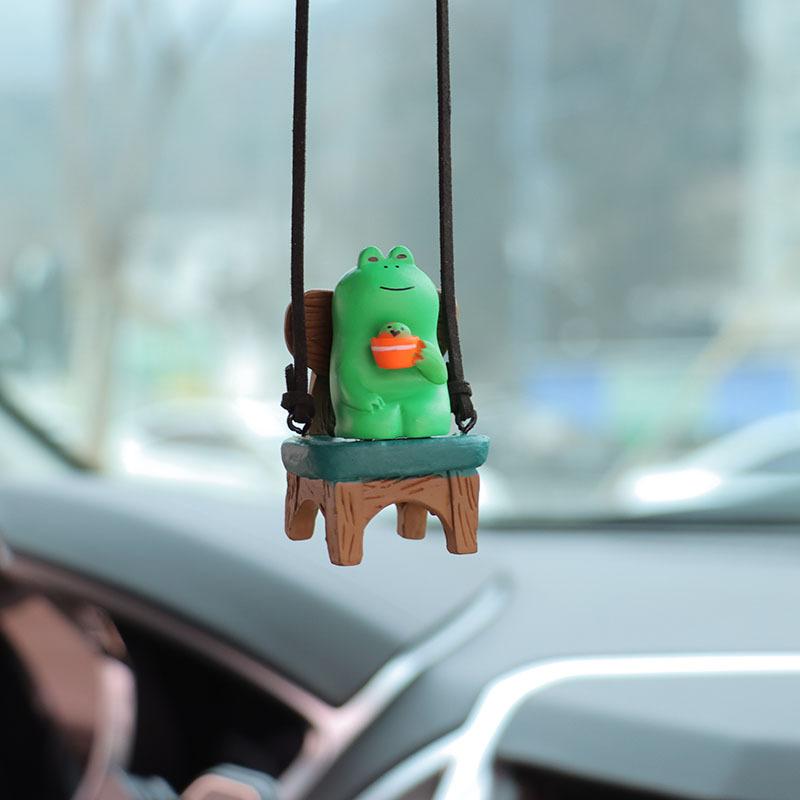 Ins Small Fresh Cute Drinking Tea And Reading Books Little Frog Toy Models Car Decorative Accessories Hanging Fun Resin Crafts