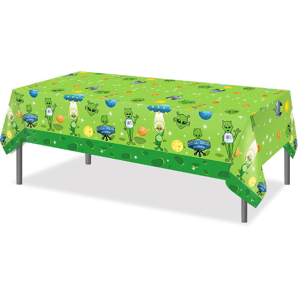 2 Pcs Alien Tablecloth Green Alien Table Covers Aliens Party Tablecloths Space UFO Themed Party Supplies Space UFO Plastic Rectangular Tablecloth for