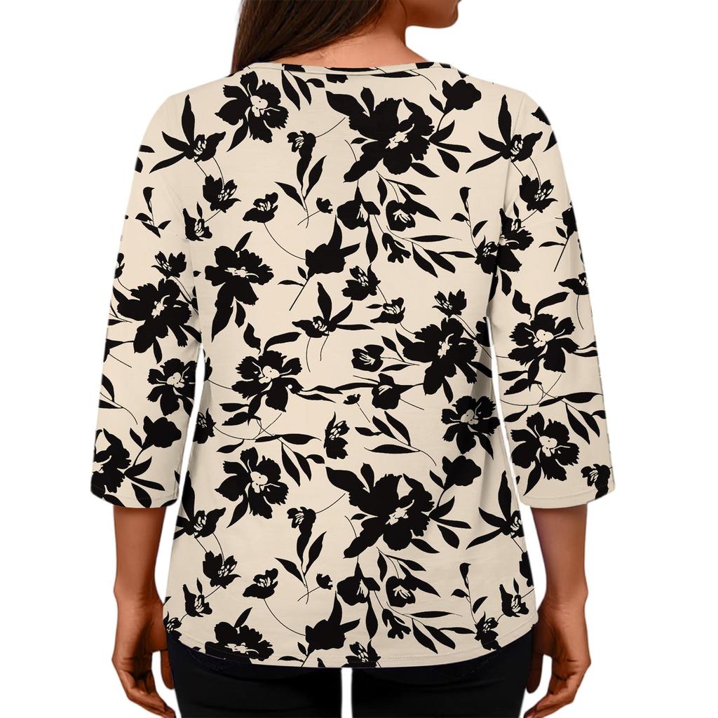 Damen Casual Mode Locker Rundhals Blumenmuster Langarm Oberteil