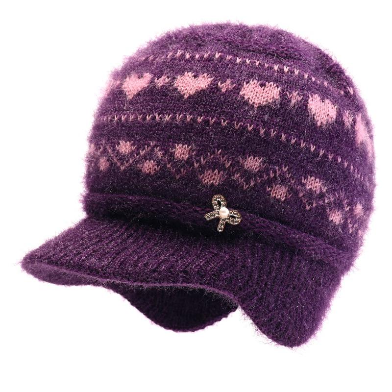 Winter Hat Female Old Lady Knitted Wool Hat Piled Thickened Warm and Cold Ear Hat