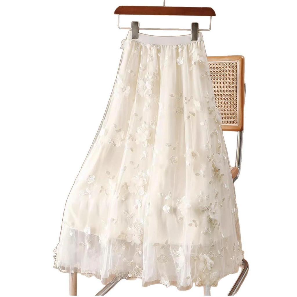 Women's Plus Size Ethnic Embroidered Floral Mesh A-Line Skirt