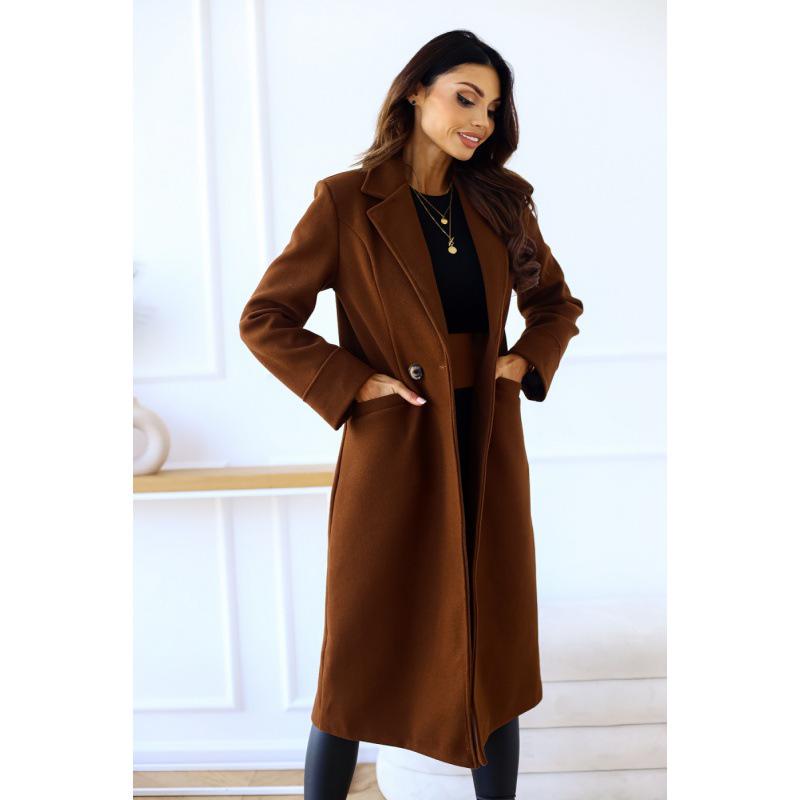 Palton de lână minimalist de toamnă/iarnă pentru femei, cu revere, cu mâneci lungi și cu două rânduri de nasturi
