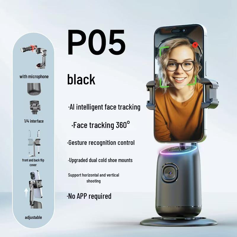 Smart P03 AI Gimbal Stabilizer: 360° Face Tracking, Anti-Shake for Live Streaming & Photography