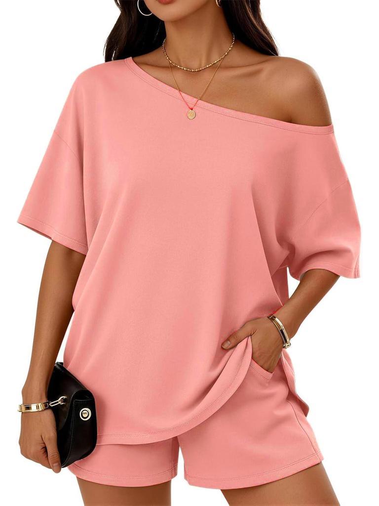 European & American Women's Off-Shoulder Top and Shorts Set: Summer 2026 Casual 2-Piece Fashion Outfit