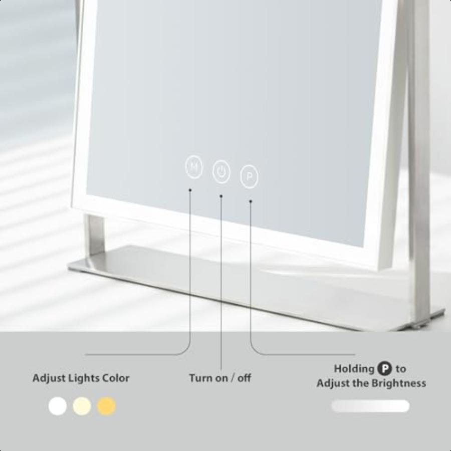 14 Inch Rechargeable Lighted Makeup Mirror Vanity Mirror with 104 LED Lights Rectangular Desk Mirror with Light Metal Table Mir