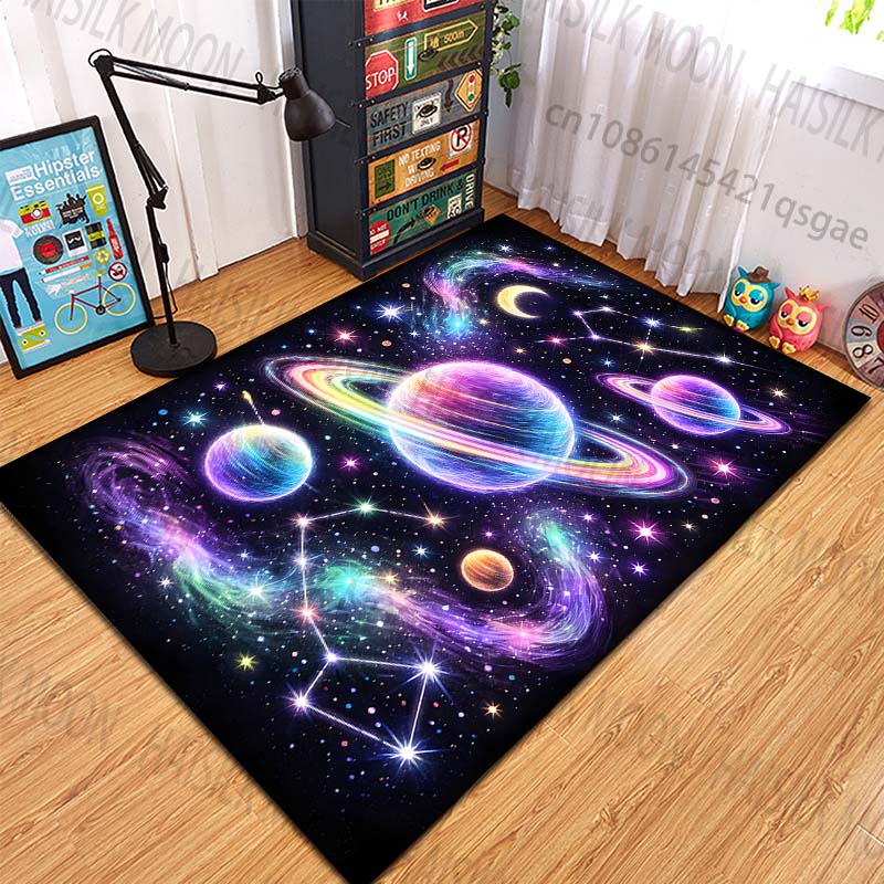 Colorful cosmic space planets Pattern Rug Carpets for Bedroom Living Room Sofa Mat Creative Door Mat Cloakroom Home Decor