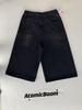 Damen American Style Retro Schwarze Denim Capri-Hosen - Sommer Locker Mittellang Fünf-Punkt Gerade Bein Übergröße Shorts