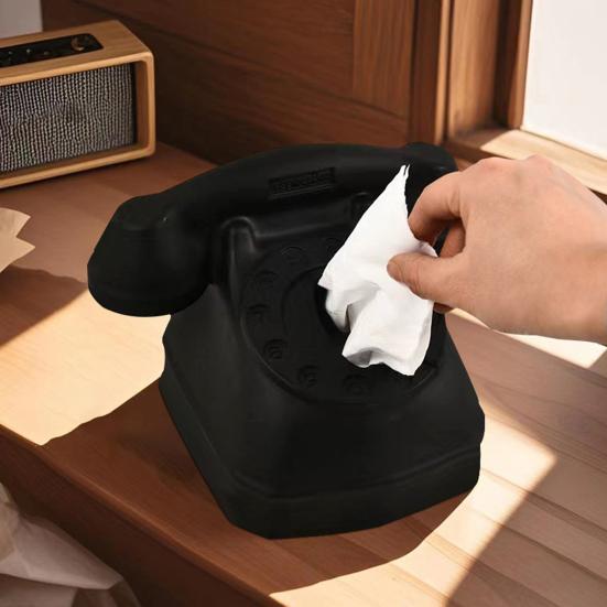Rotary Phone Tissue Holder Nostalgic Landline Phone Tissue Box Cover Retro Landline Tissue Dispenser for Home Living Room Bedroom Desktop Decor