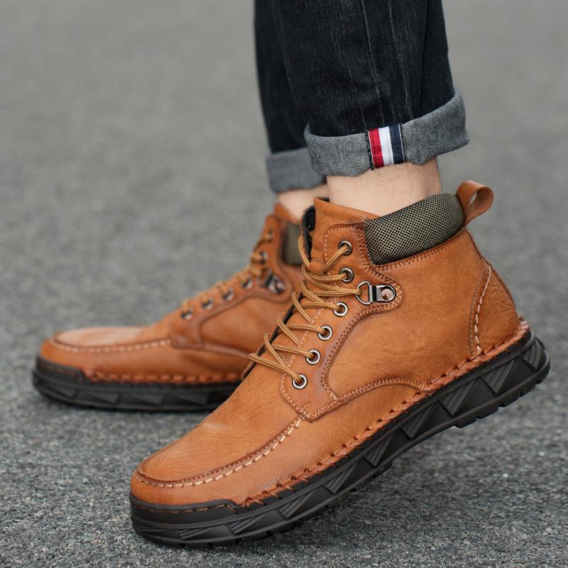 FashionClassic Men's Shoes High Quality Outdoor Boots Men All-match Genuine Leather Outdoor Boots Fashion Brand Mens Low Top Sneakers
