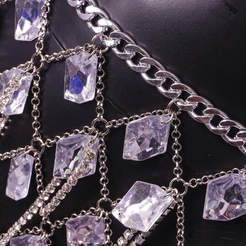 Popular Body Chain Tassels Gemstone Bikini Bra Chains Chest Chain Bra Lustrous Body Jewelry for Female Night Club Suit