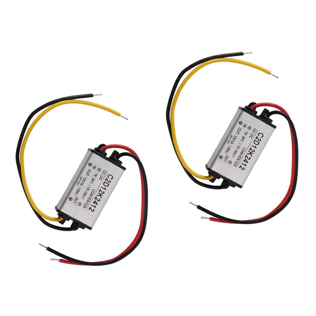 Dual Pack 24V to 12V 1A Converter IP68 Submersible - Voltage Regulator for LED Lights / CCTV Cameras & Solar Systems (Short Circuit Contr