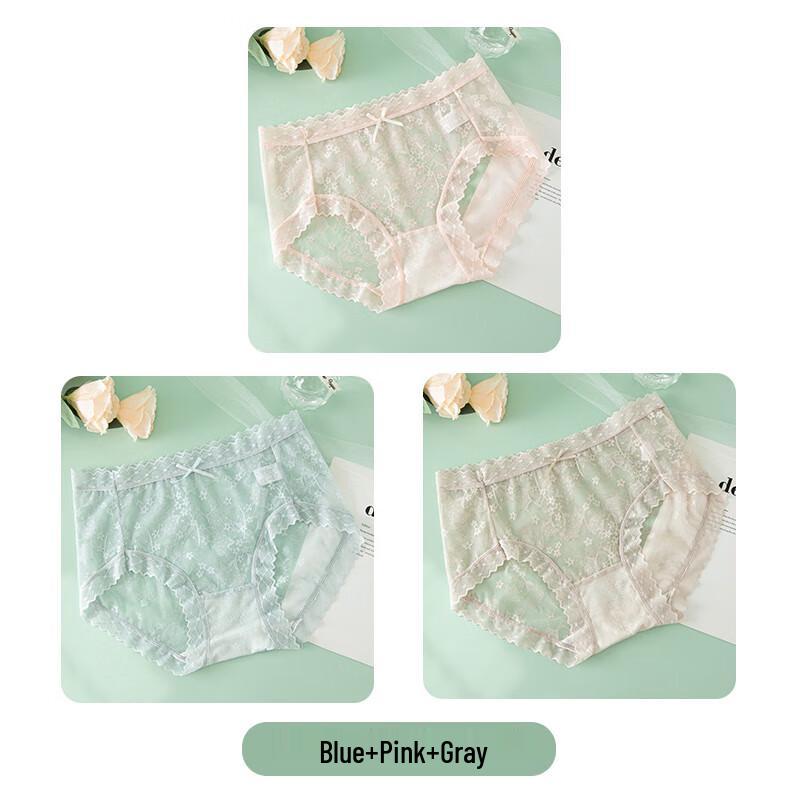 

Fentengke an Сладкое девичье кружевное сетчатое нижнее белье средней посадки, 3 шт. XL