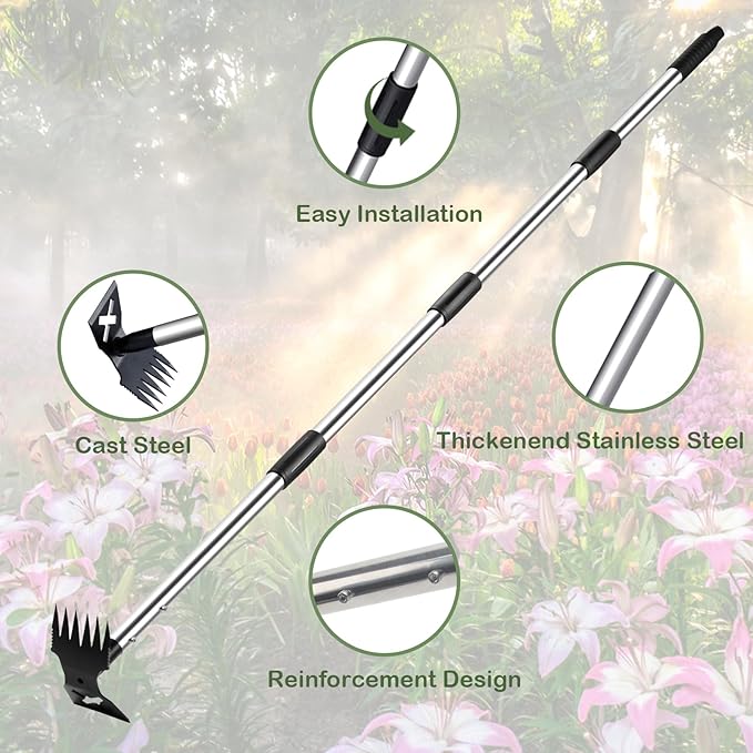 Puller Tool with Long Handle - 60" Manual Er Remover Tool, 2 In 1 Hand  Rake and Garden Hoe for Gardening