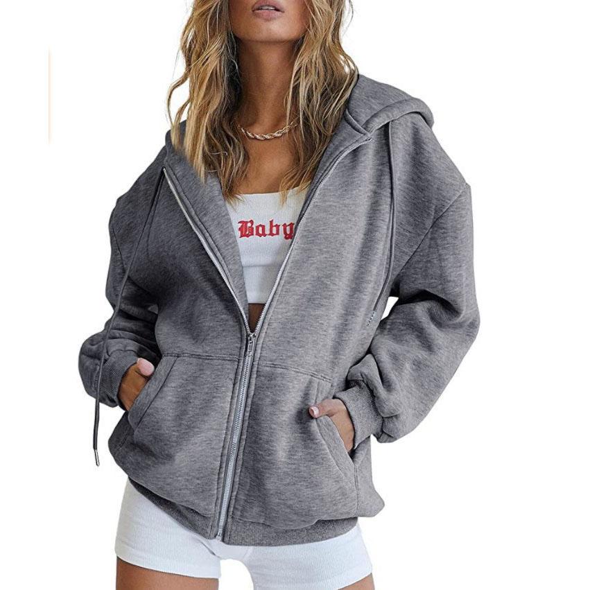 Outono Inverno Zíper Cardigan Moletom Com Capuz Feminino Estilo Esportivo Splice Bolso Duplo Hoodie Feminino Casual Engrossado Tops Quentes