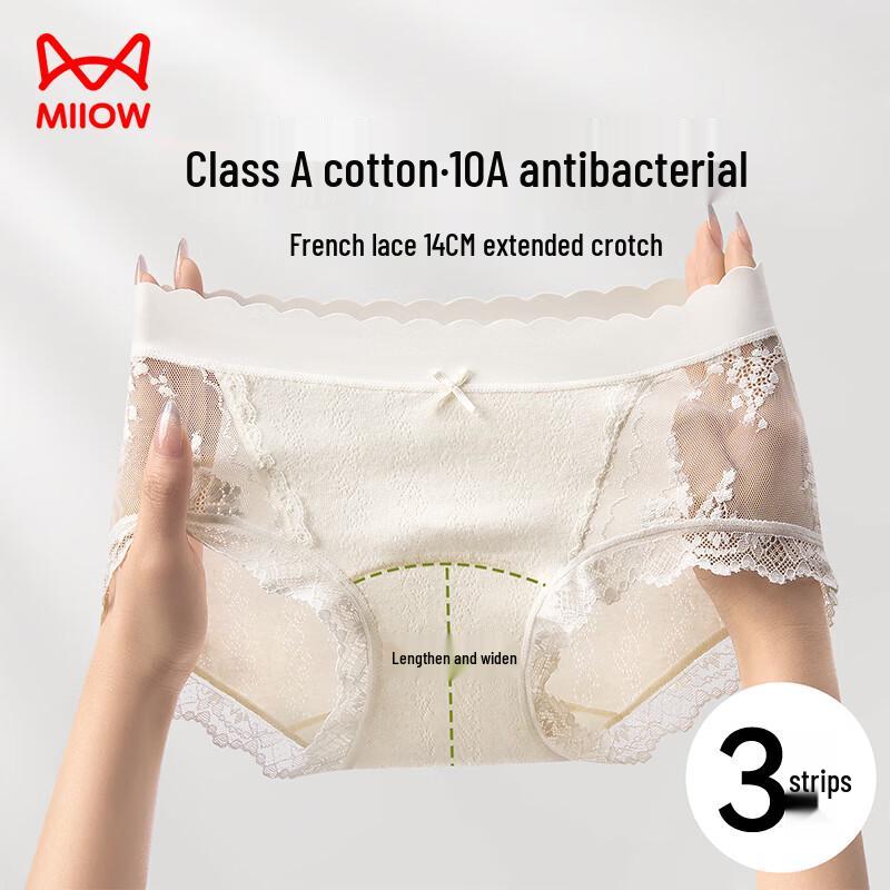 

MaoRen Women s Sexy Lace Mid-Waist Briefs 3-Pack L