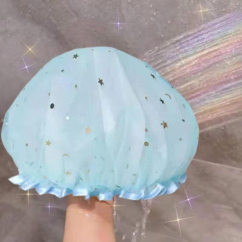 Waterproof Shower Cap For Women Thicken Elastic Bath Hat Oil Proof Kitchen Hair Salon Sanitary Hat Cute Bathroom Accessories Shower Supplies