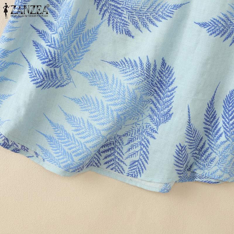ZANZEA Women Casual Round Neck Summer Short Sleeve Print Blouse