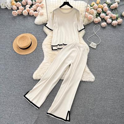 Temel O Boyun İlkbahar Yaz Kadın Örme Kazak Seti Moda Gevşek Rahat Iki Parçalı Kısa Kollu Eşofman Bayan Takım Elbise