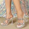 New 12CM Sexy Car Model Fashionable Transparent Nightclub Thick Heel Crystal Square Head Non-slip Rhinestone LFD-1987-Q22