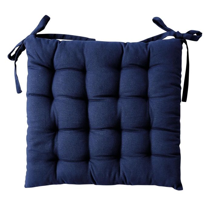 Galette de chaise piquee 38 x 38 cm Panama bleu marine
