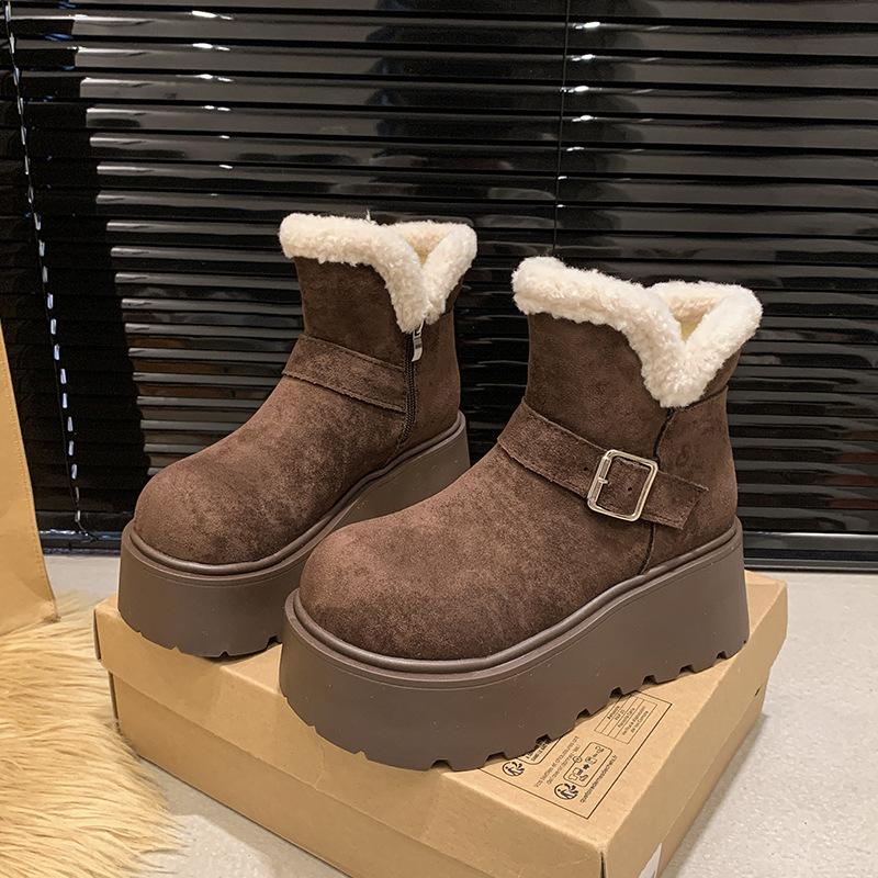 Women's thick soled plus size thickened winter warm fur one snow boots padded lining ankle boots non-slip hiking sports cotton boots