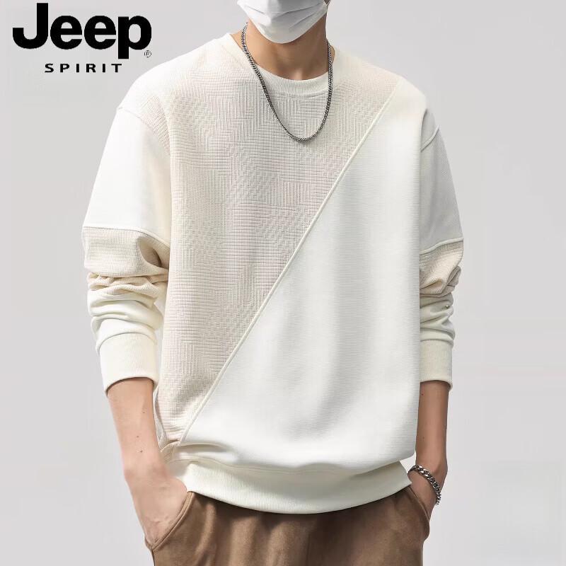 JEEP SPIRIT Men's Round Neck Patchwork Casual Sweatshirt