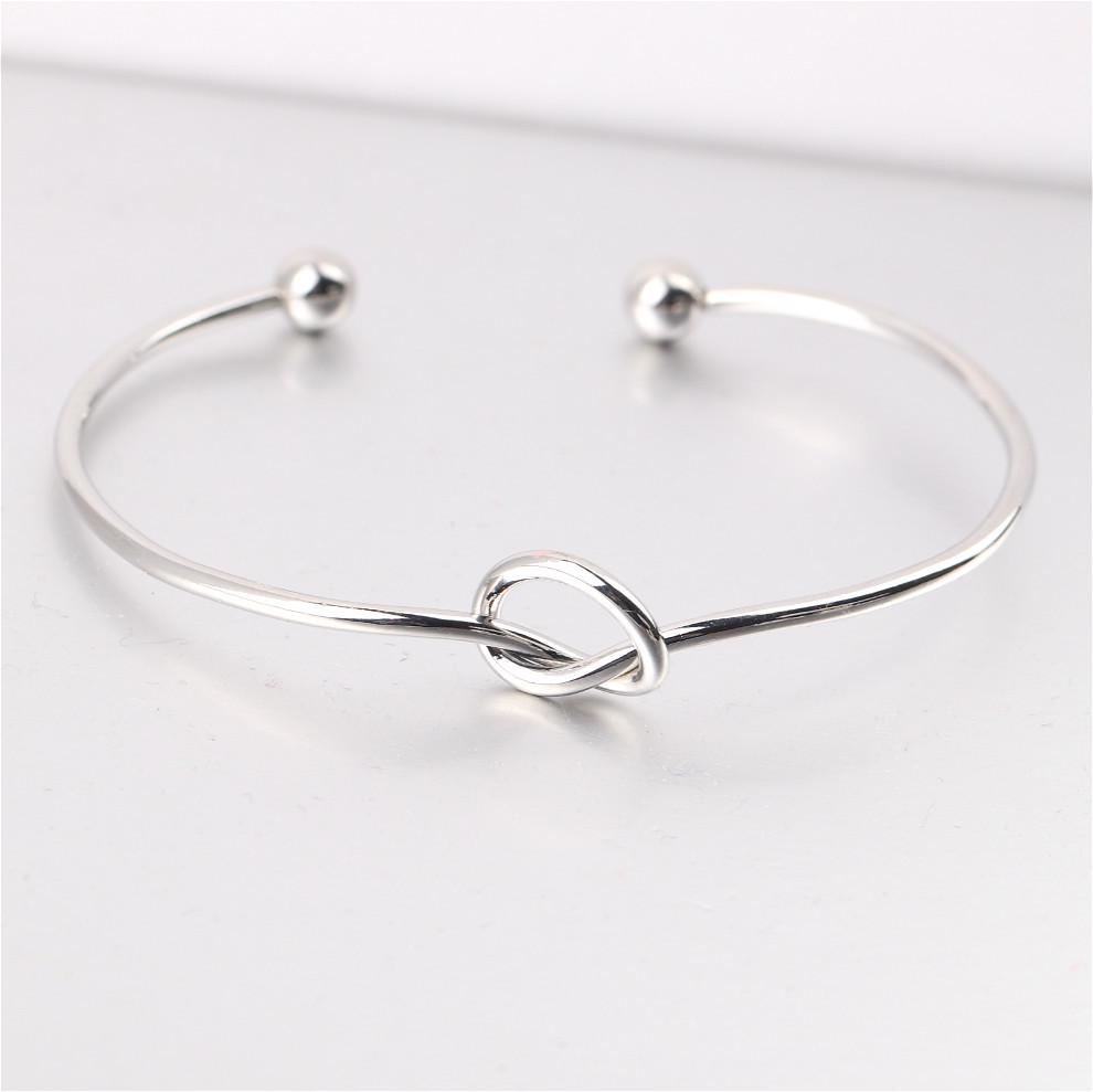 Minimalist Heart Knot Twisted Line Open Cuff Bracelet for Women