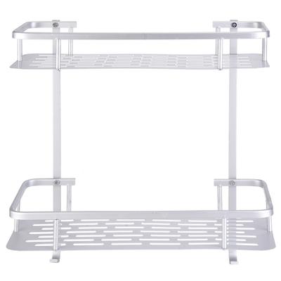 Dobbel lagdelt aluminium veggmontert oppbevaringshylle med 2 hengekroker bad