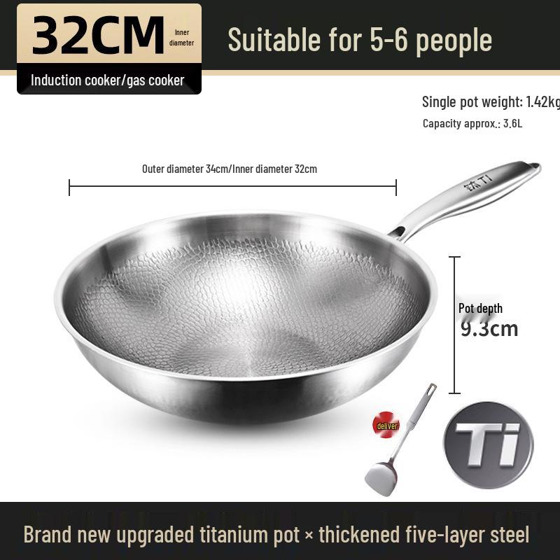 German Fish Scale Hammered Pure Titanium Wok - Uncoated Non-Stick Stir-Fry Pan for Induction Cookers.