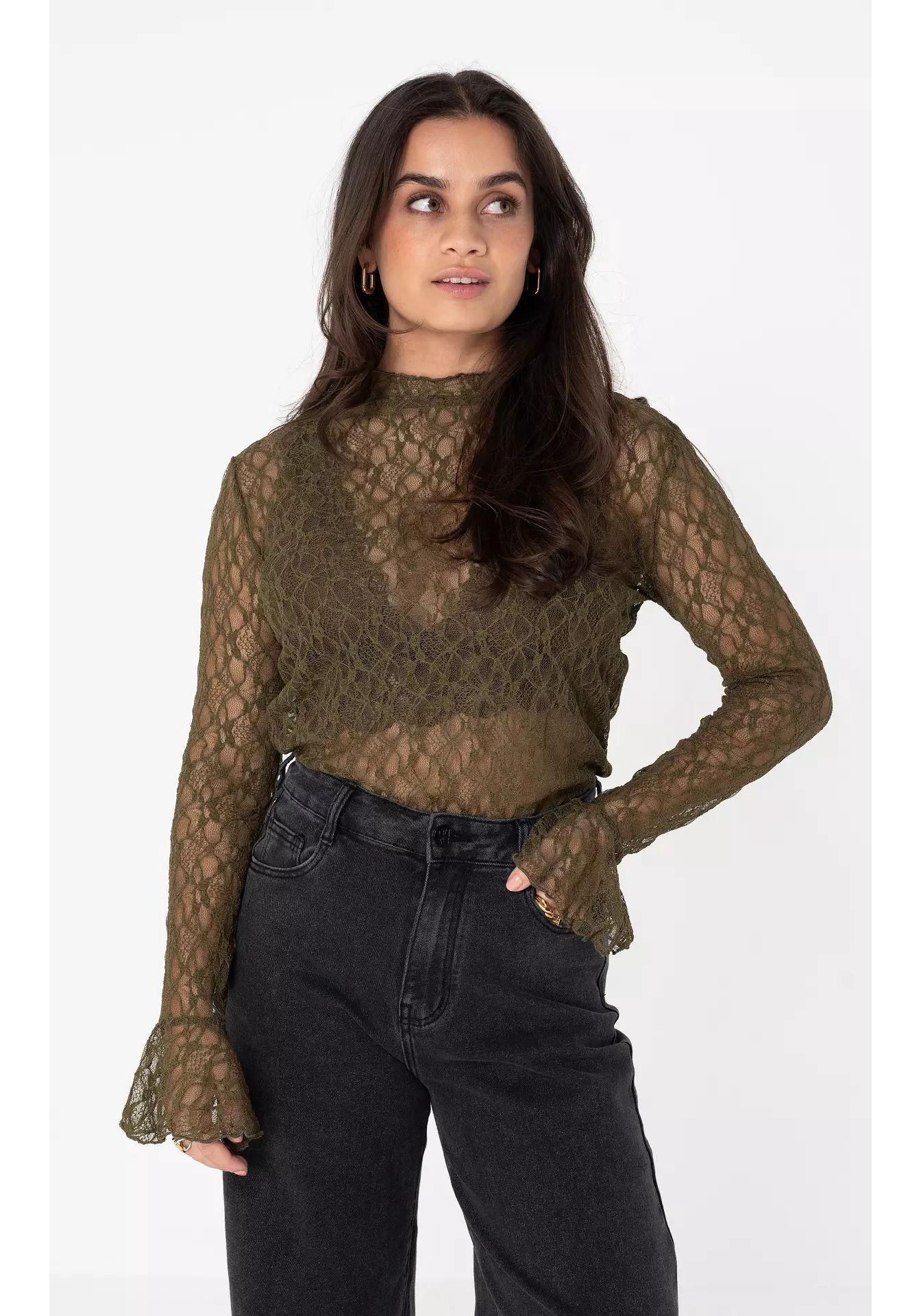 

Women s Sexy Lace Long Sleeve Sheer Base Layer Top Small