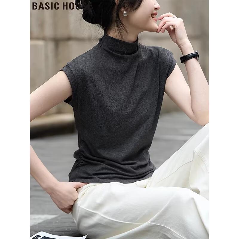 Basic House Women s Mock Neck Short Sleeve Tee One Size