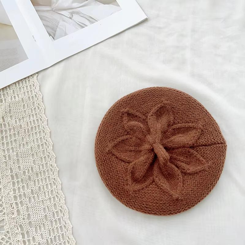 

Модные вязаные детские шапки для девочек, однотонная шапка-берет, винтажная детская французская шапка художника, теплая зимняя шапка-бини кофейный