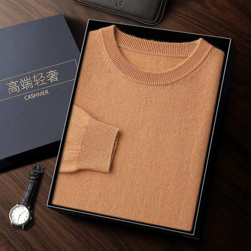 Crew neck cashmere sweater knitted soft waxy cashmere sweater solid color warm