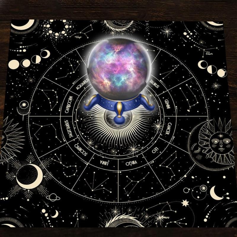 Tarot Card Tablecloth Altars Cloth Astrology Divinations Non-Slip Mat 12 Constellations Tablecloth Tapestry Home Decors