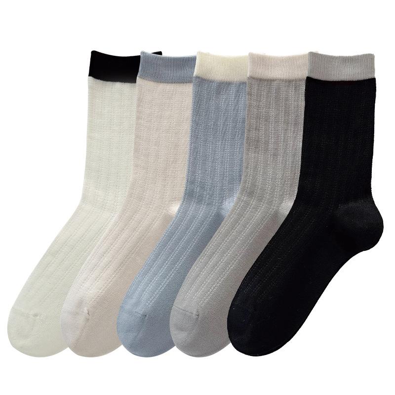 Women's Spring and Summer Thin Mesh Matching Color Boneless Sports Tube Socks