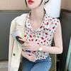 Women's Floral Sleeveless Blouse Lapel Button-Down Chiffon Tank Top