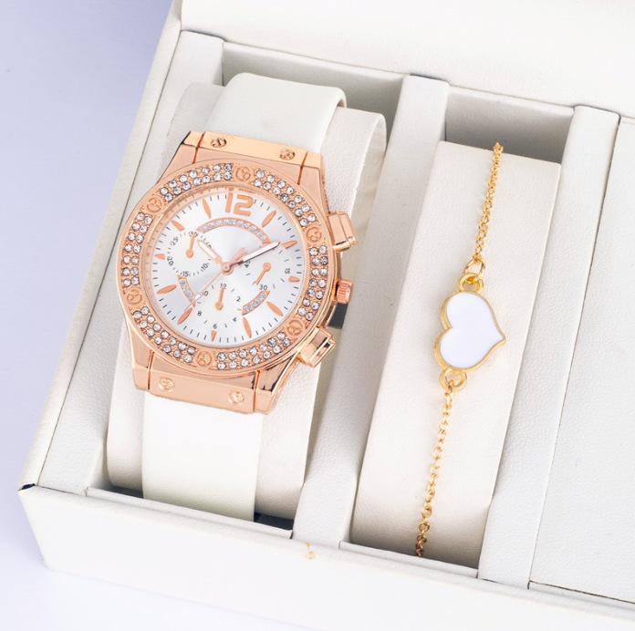 

Ins Korean Version Of Diamond-Encrusted Fashion Pu Strap Watch, Simple Watch Bracelet Two-Piece Watch Ladies Tide large price