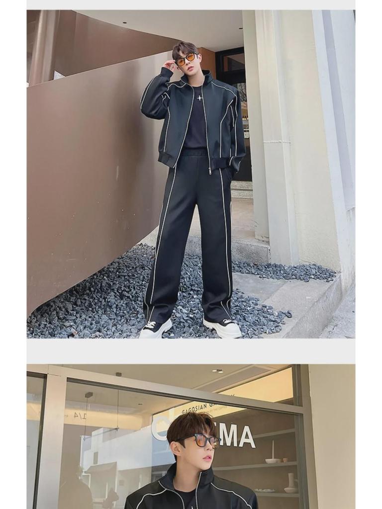 Luxury Men's Casual Sports Suit: Loose Cardigan Jacket & Wide-Leg Pants Set