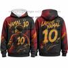 Vintage Fußball Fan Hoodie Voll-Print Graffiti Spielerporträt Nr.10 Krone Stern Unterschrift Herren Street Sport Sweatshirt Kinder Oberteile