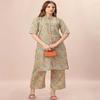 Women's Aqua Floral Print Kurta & Pant Set | Casual Co-ord Set