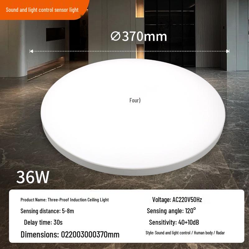 Ultra-thin Radar Induction Ceiling Light: Voice and Motion Activated for Stairwells and Corridors, Waterproof and Dustproof