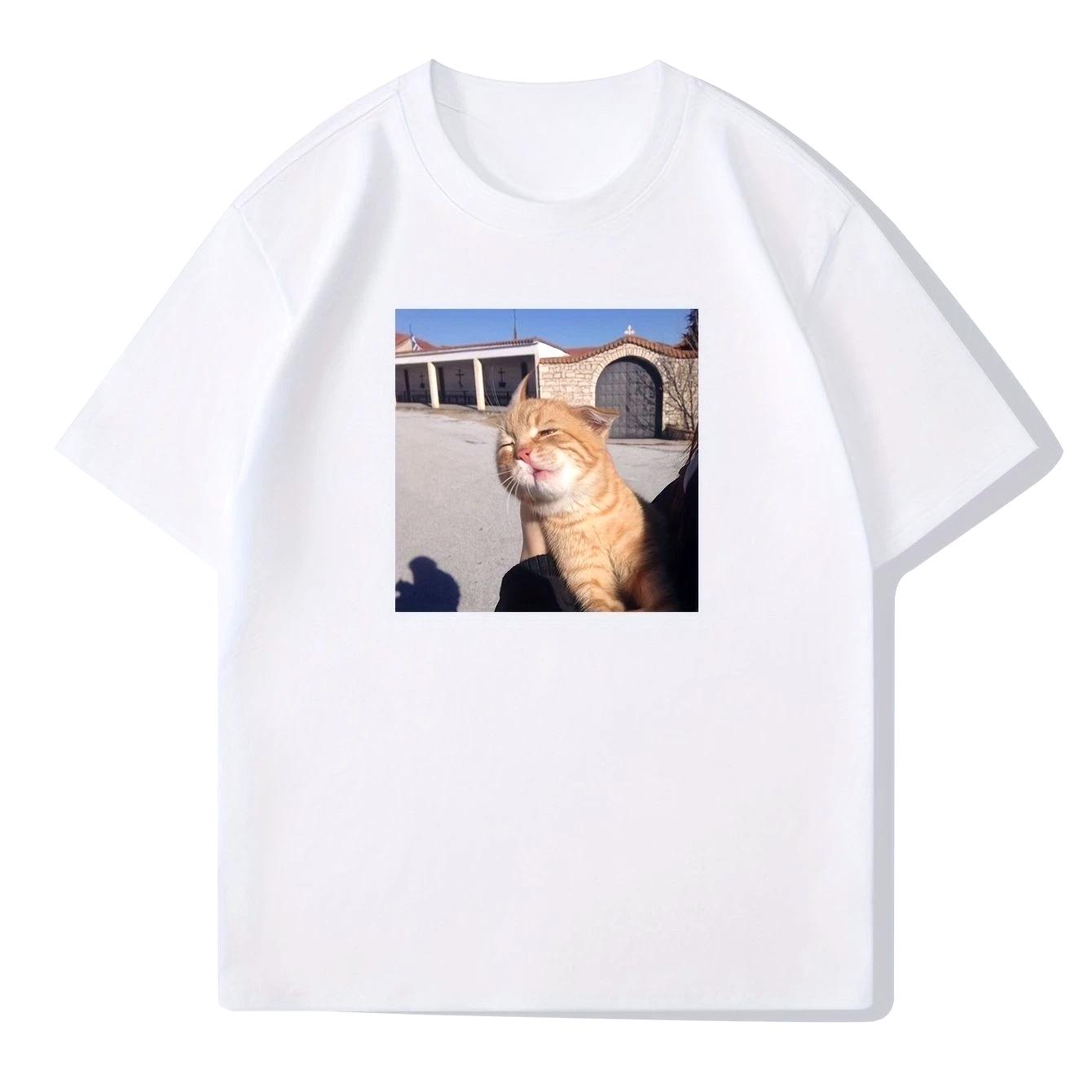 WhimsyCat Women Casual Crew Neck T-Shirt with Cat Print Summer Fashion Top with Female Slight Stretch Top Spring/summer Fashion S